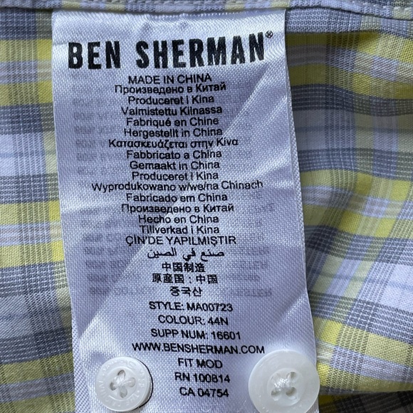 Ben Sherman Long Sleeve Button Down Shirt, Gray Yellow, Mens L - Picture 10 of 13